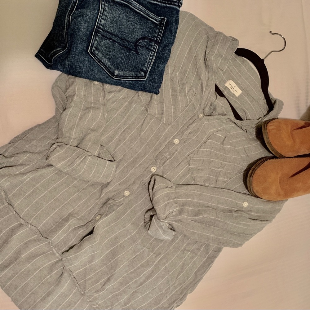 Thread and supply grey and white button up flannel